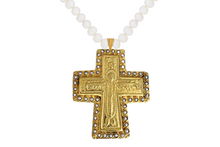 Load image into Gallery viewer, Gold Pearl Cross Necklace