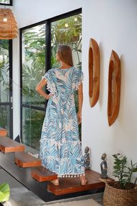 Jimbaran Dress in Blue Palm