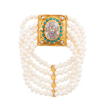 Load image into Gallery viewer, Gold Crystal with Turquoise and Pearl Bracelet