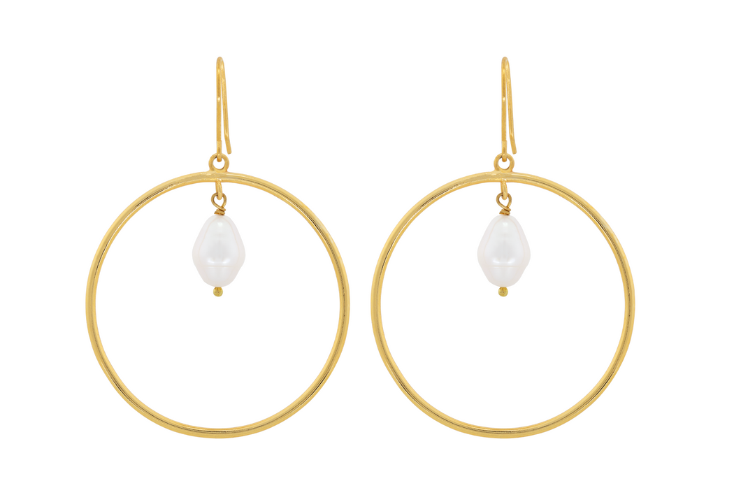 Simple Gold Hoop and Pearl Earrings
