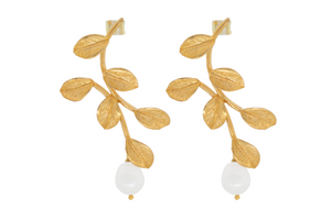 Gold Pearl and Vine Earrings