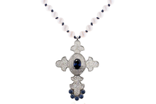 Load image into Gallery viewer, Blue Crystal Sultan Cross Necklace
