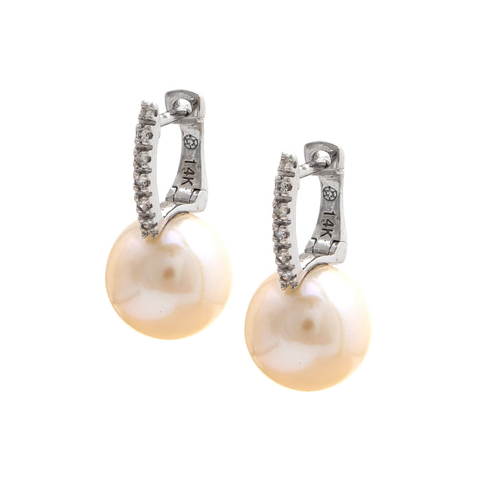 White Gold Pearl and Diamond Earrings