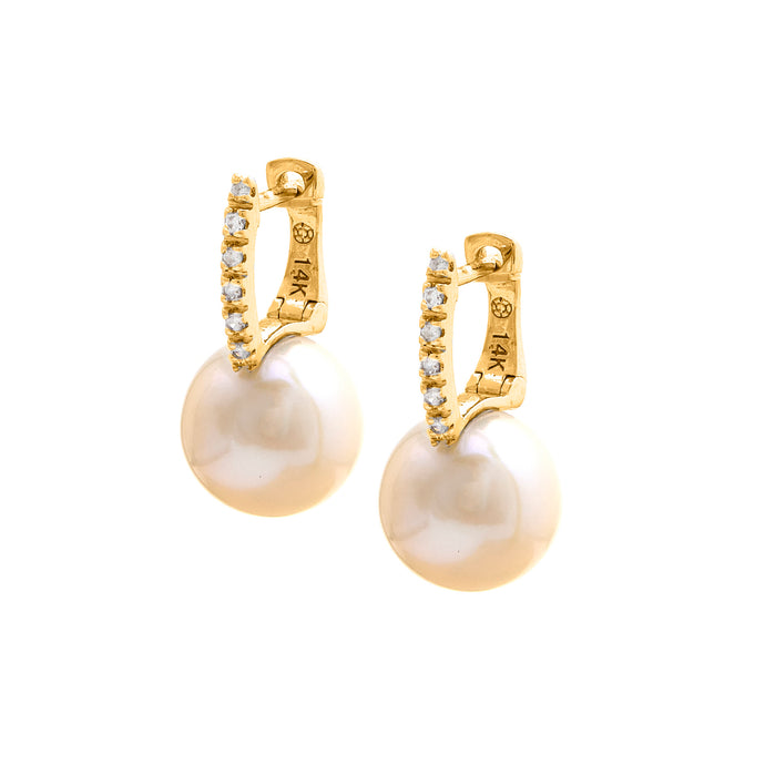 Gold Pearl and Diamond Earrings