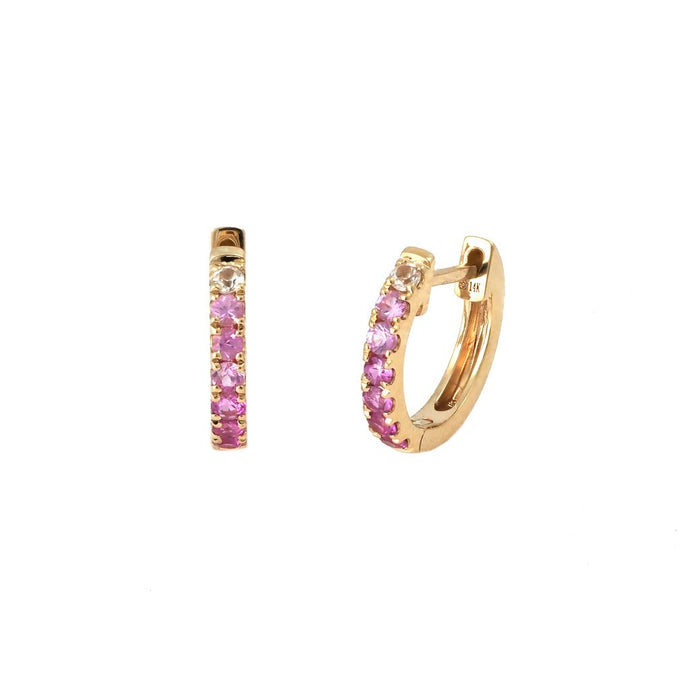 Gold Pink and White Sapphire Hoop Earrings