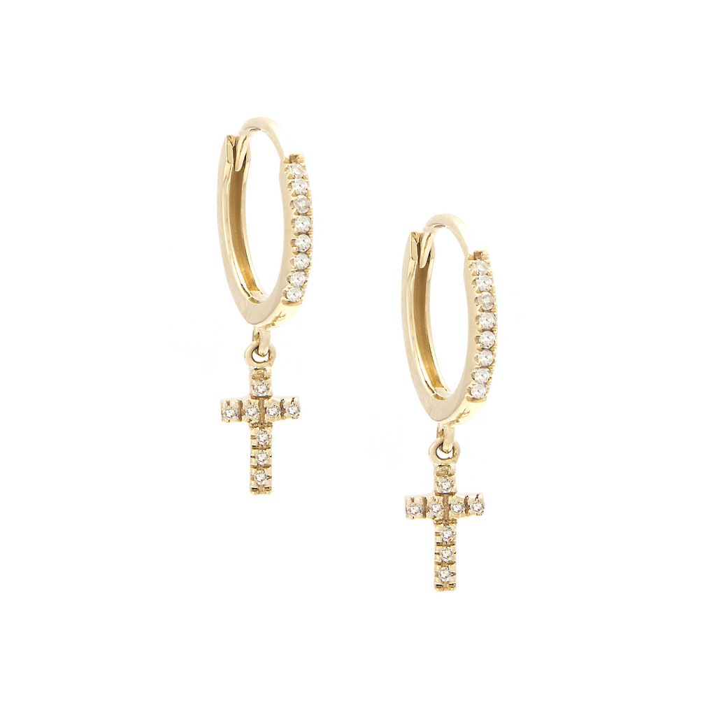 Gold Hoop Diamond Cross Earrings