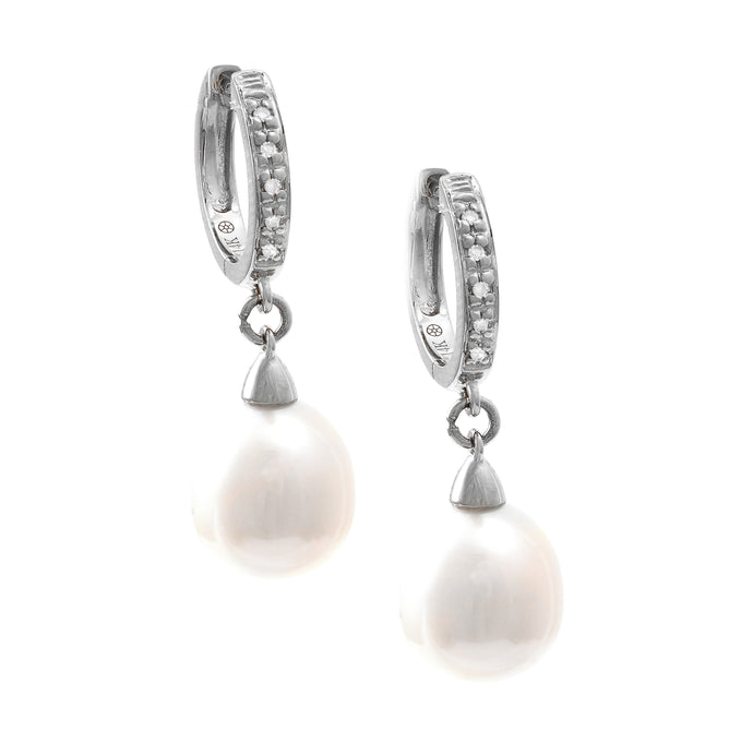 White Gold Pearl and Diamond Earrings