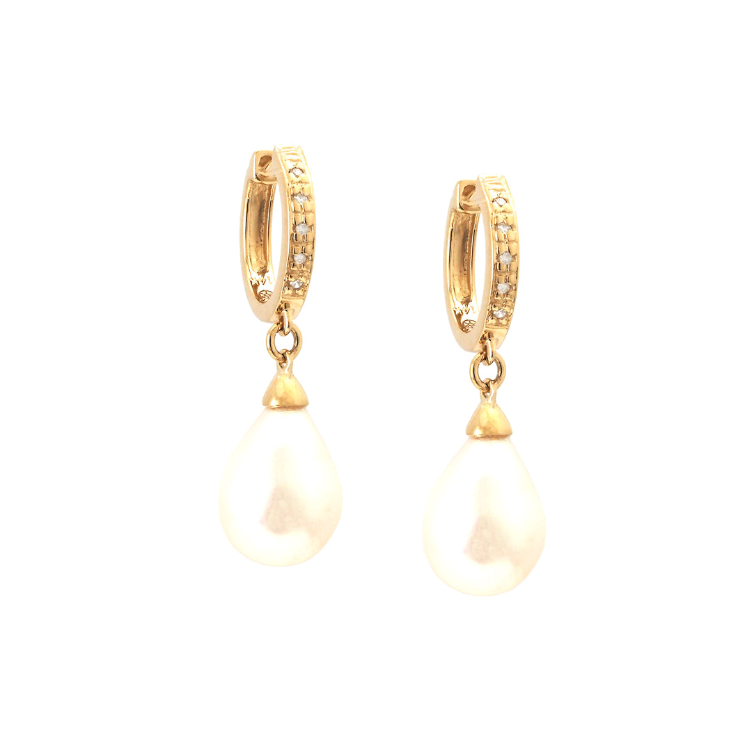 Gold Pearl and Diamond Earrings