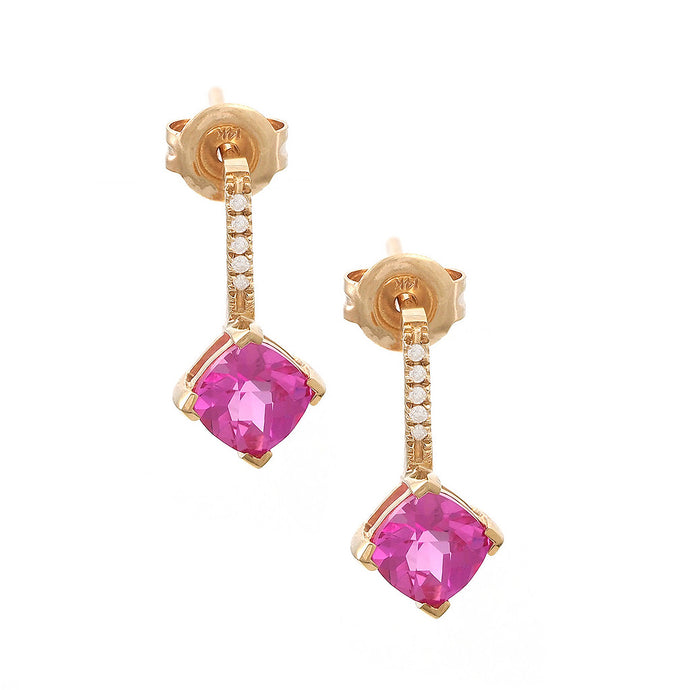 Gold Pink Quartz and Diamond Earrings