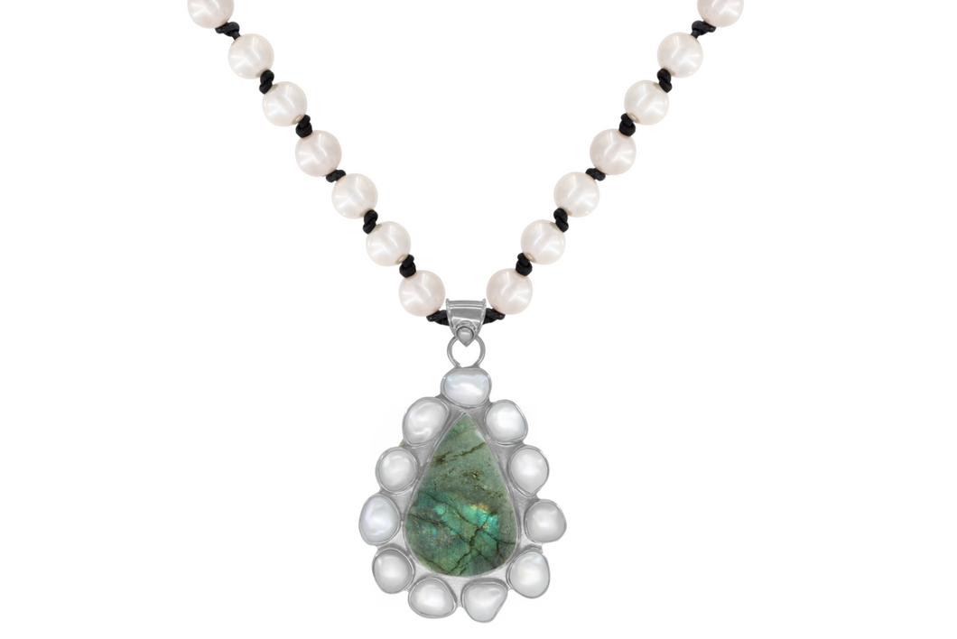 Silver Labradorite Pearl Necklace