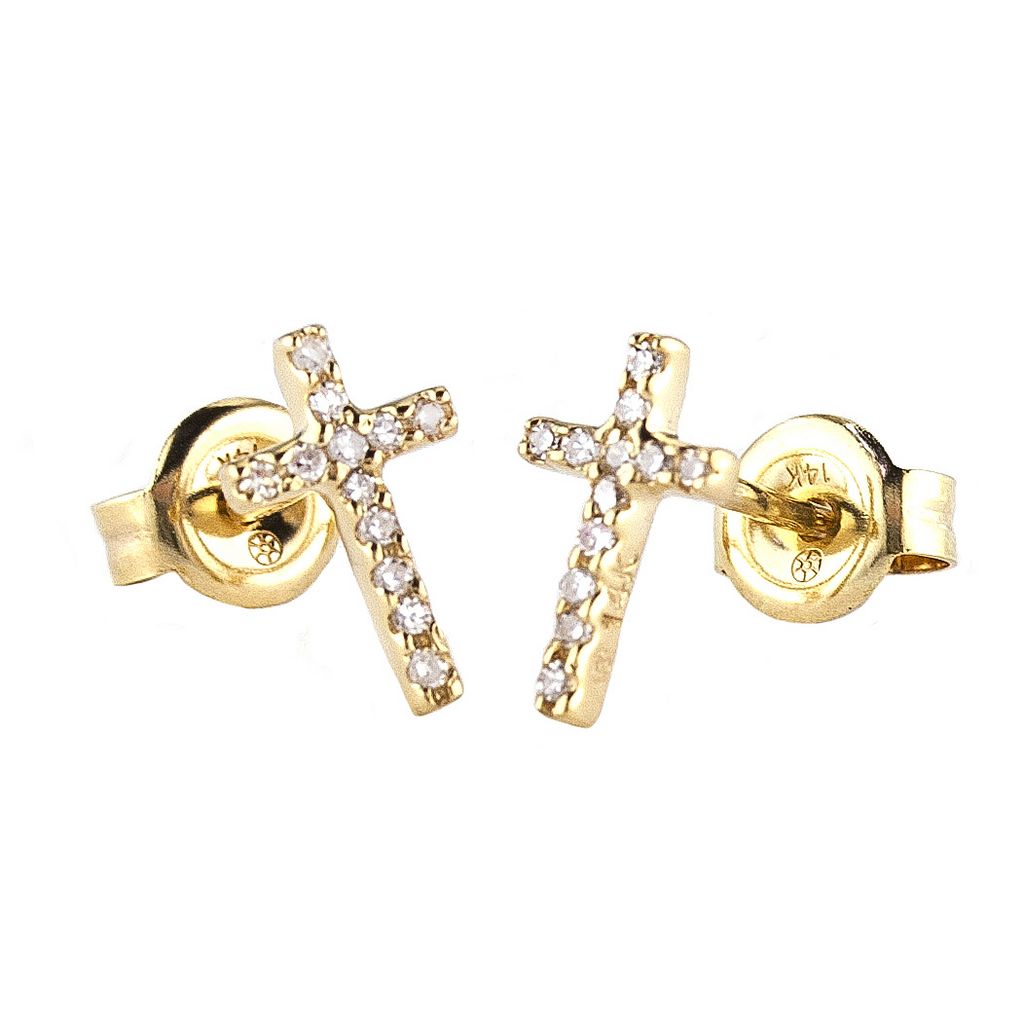 Gold Diamond Cross Earrings