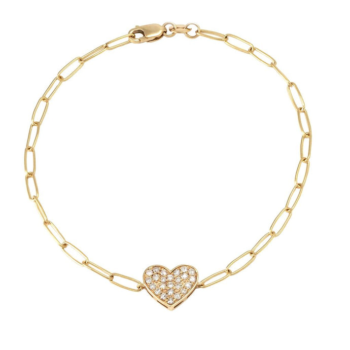 Gold Paperclip Diamond Heart Bracelet