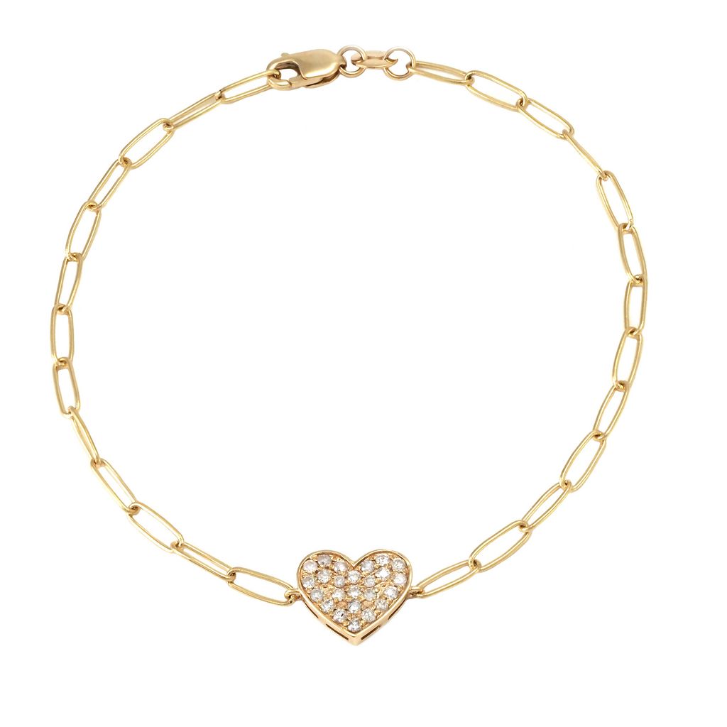 Gold Paperclip Diamond Heart Bracelet