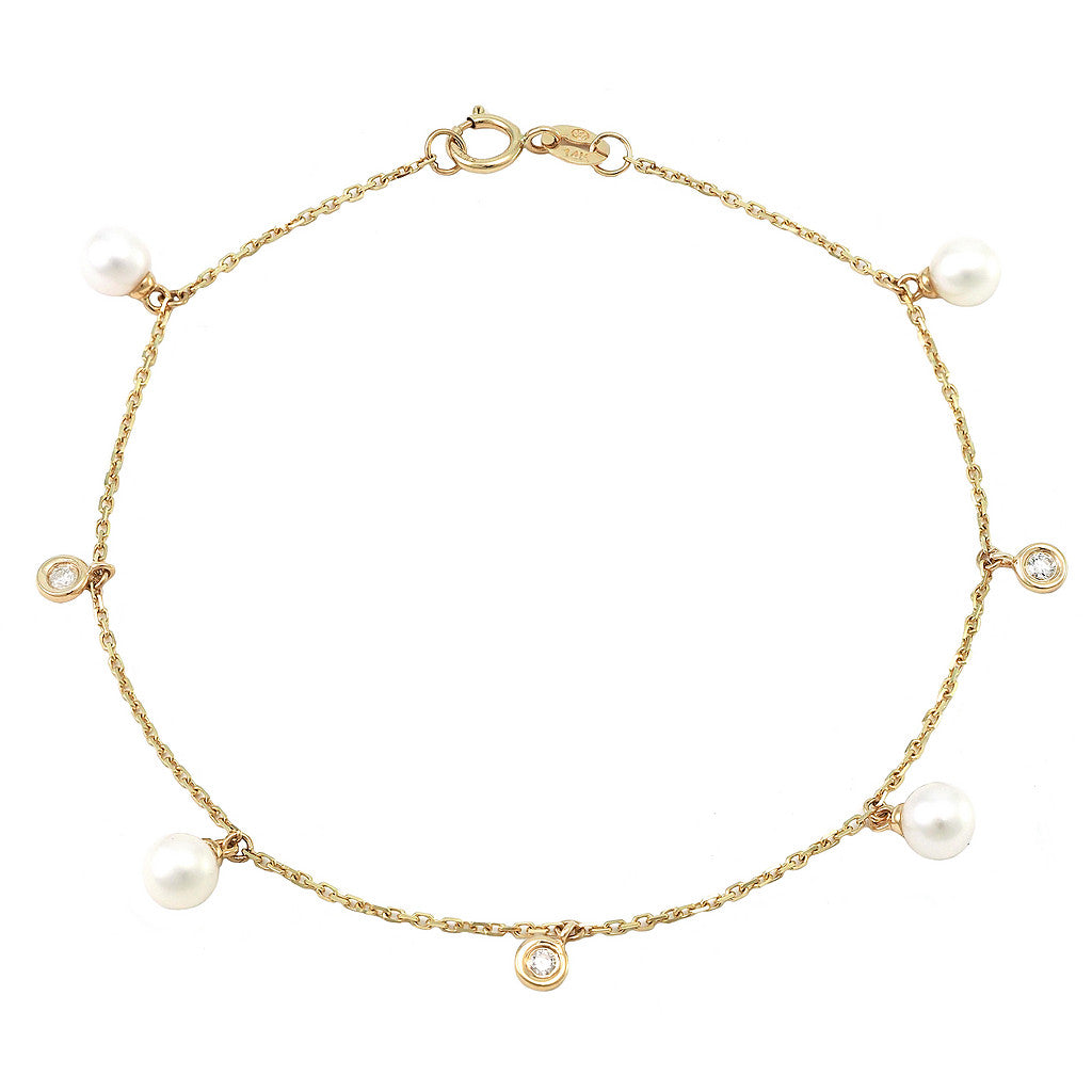 Gold Diamond and Pearl Bracelet