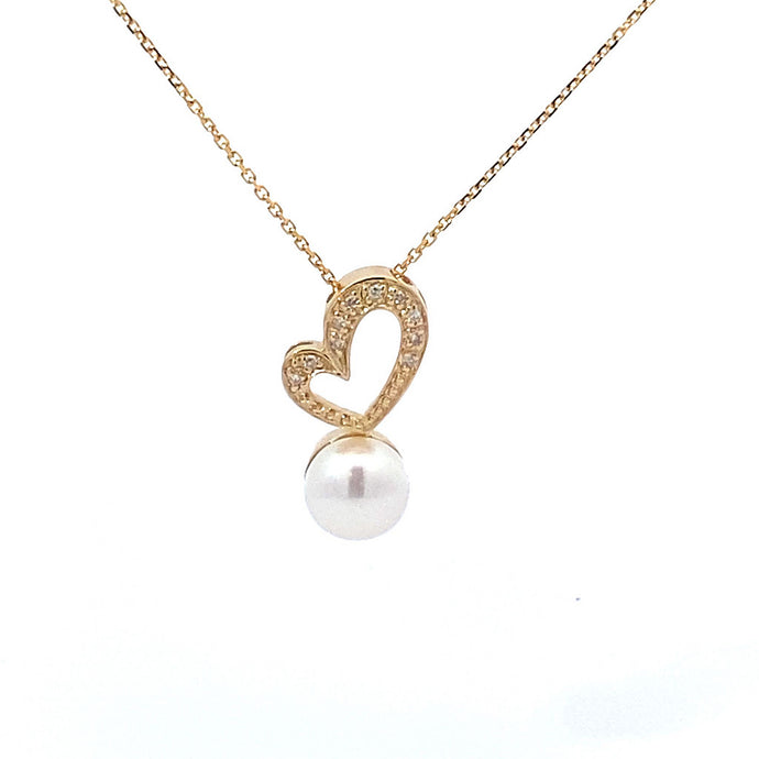 Gold Diamond Heart with Pearl Necklace