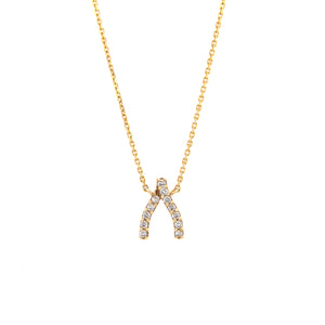 Gold Diamond Wishbone Necklace