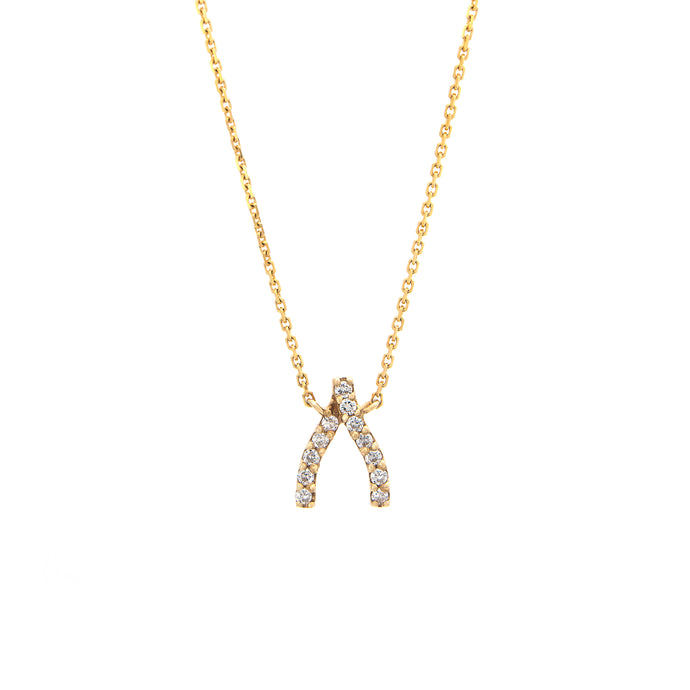 Gold Diamond Wishbone Necklace