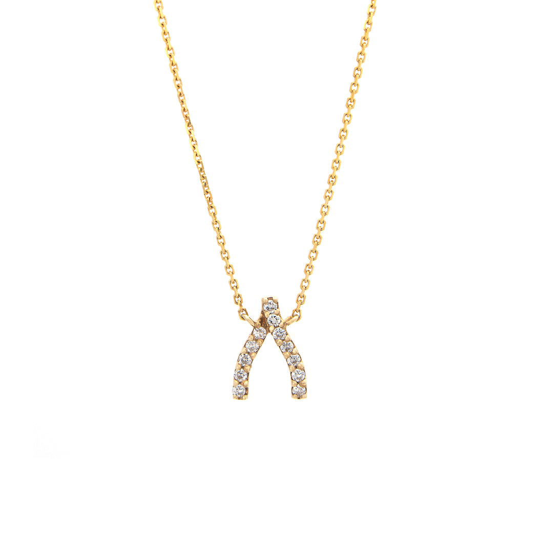 Gold Diamond Wishbone Necklace