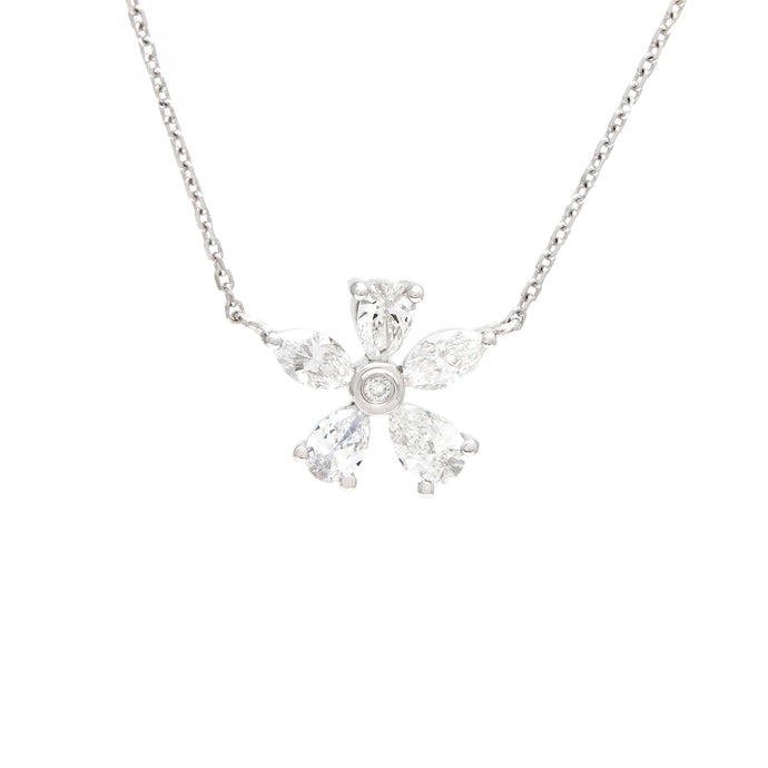 White Gold Diamond Flower Necklace