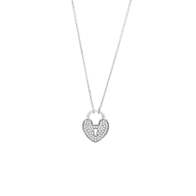 White Gold Diamond Heart Lock Necklace