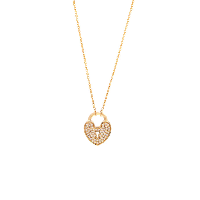 Gold Diamond Heart Lock Necklace