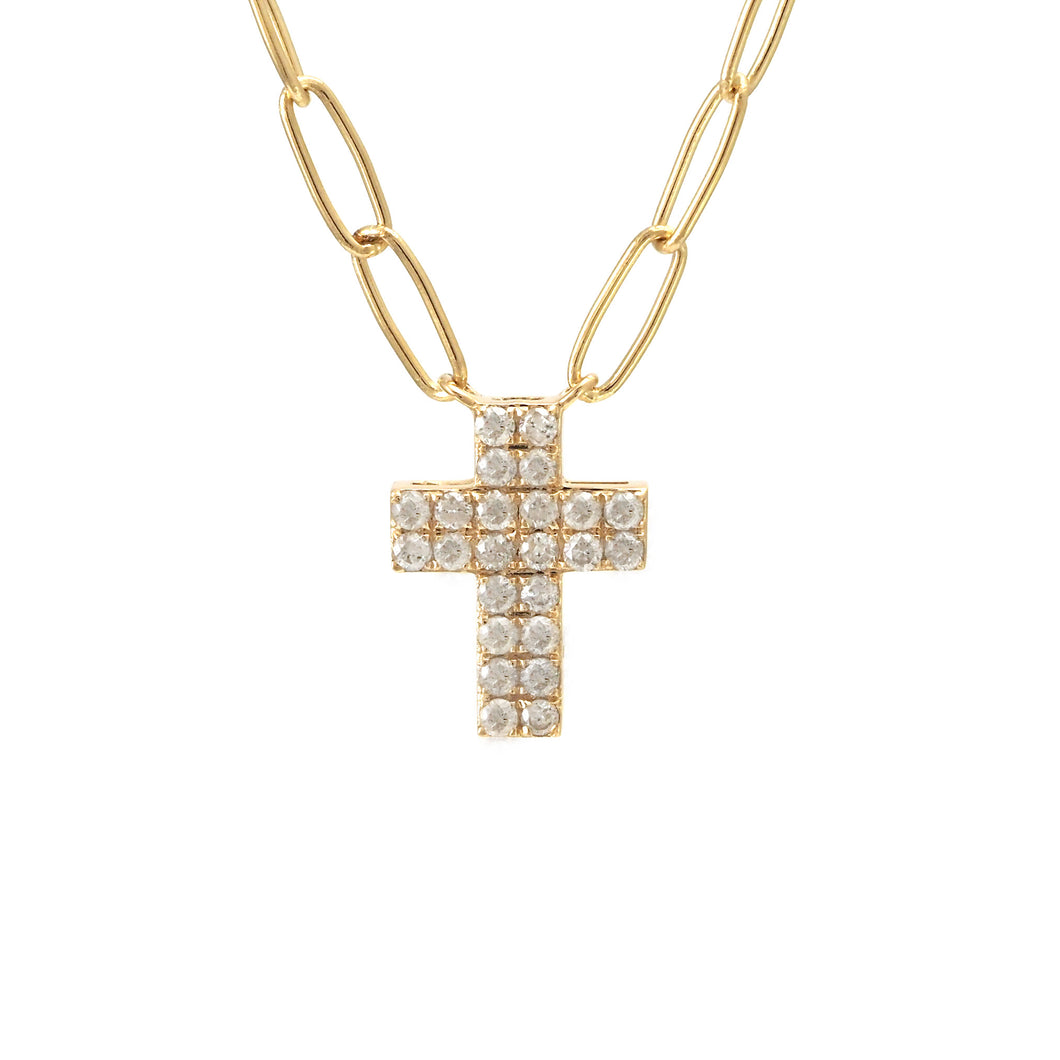 Gold Diamond Cross Paperclip Necklace