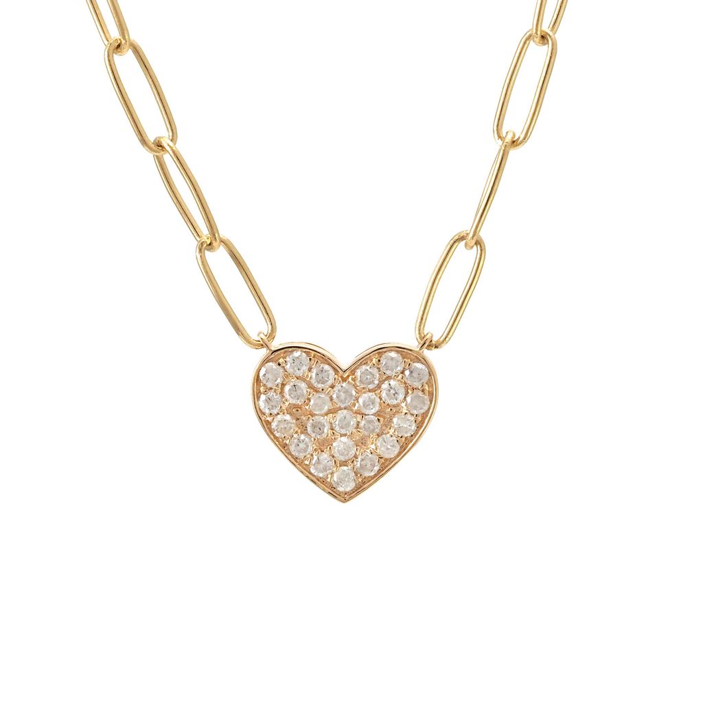 Gold Diamond Heart Paperclip Necklace