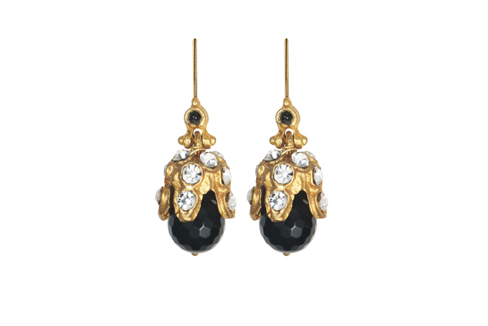 Black Quartz Gold Plated Drop Earrings