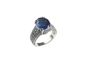 Sterling Silver Embellished Dark Blue Crystal Ring
