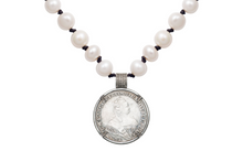 Load image into Gallery viewer, Diamond Double Headed Eagle Coin and Pearl Necklace