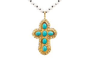 Ottoman Gold Pearl and Turquoise Cross Necklace
