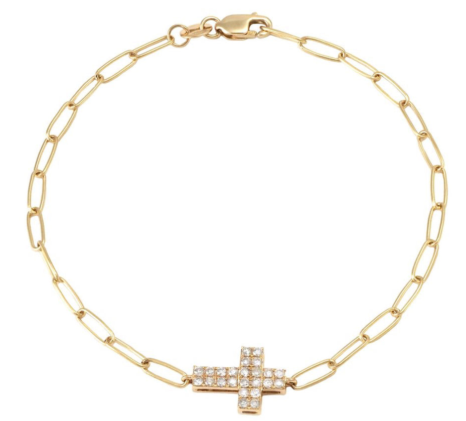 Paperclip Diamond Cross Bracelet