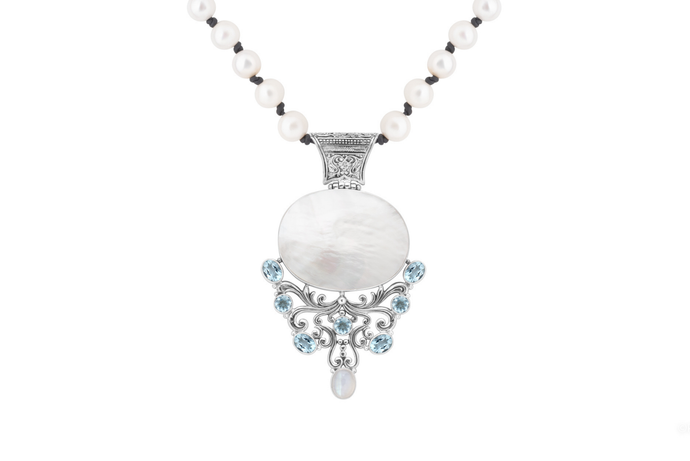 Blue Topaz Shell Pearl Necklace