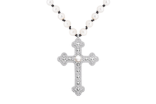 Load image into Gallery viewer, Silver Pearl Cross Abbey Necklace