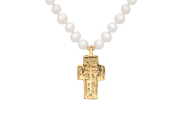Medieval Gold Cross Pearl Necklace