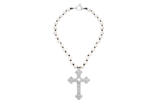 Load image into Gallery viewer, Silver Pearl Cross Abbey Necklace