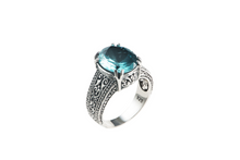 Load image into Gallery viewer, Sterling Silver Embellished Light Blue Crystal Ring