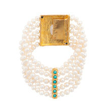 Load image into Gallery viewer, Antiqued Gold Crystal Pearl Bracelet with Turquoise