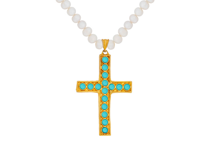 Long Turquoise Cross Necklace