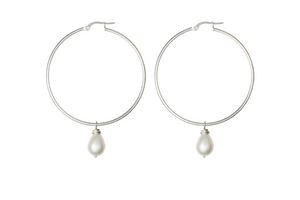 Silver Hoop Pearl Earrings
