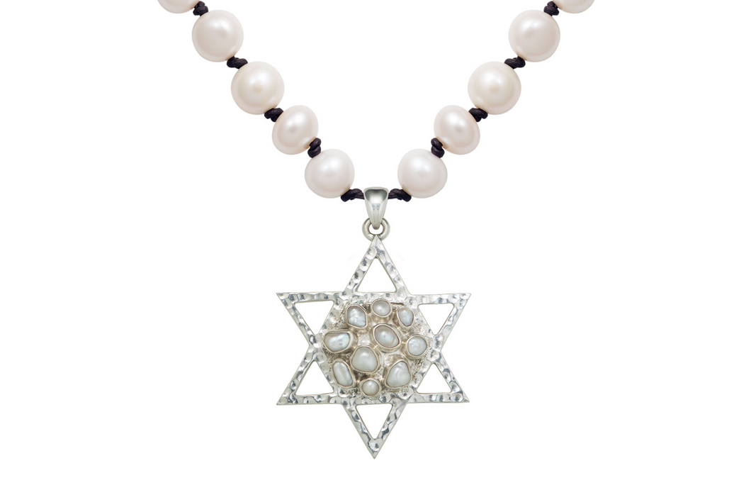 Silver Star of David Pearl Necklace