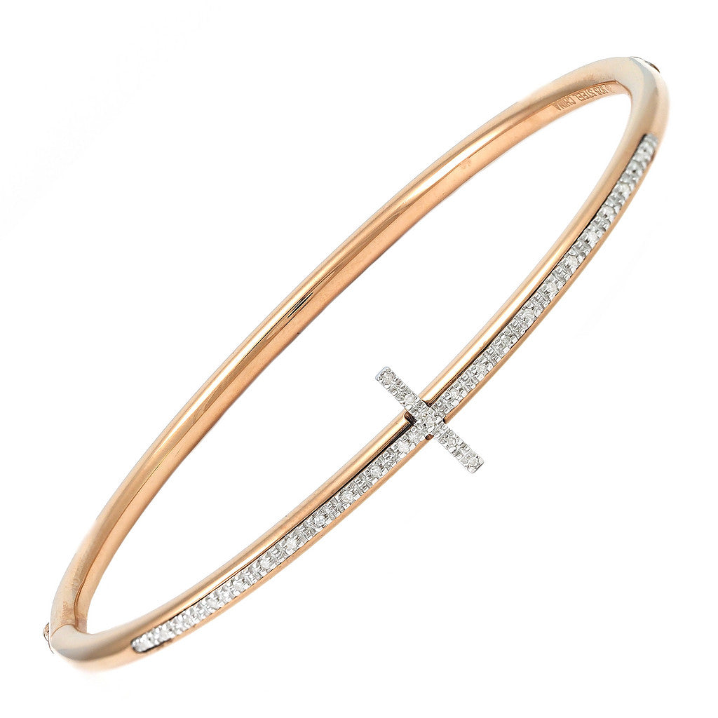 Stainless Steel Rose Gold Colored Diamond Cross Bangle