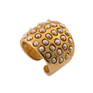 Antiqued Pearl Gold Cuff Ring