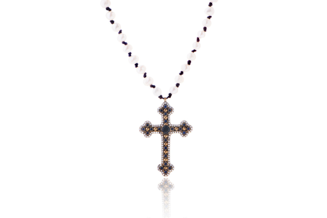 Royal Blue Abbey Cross Necklace