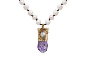 Gold Amethyst Pearl Necklace