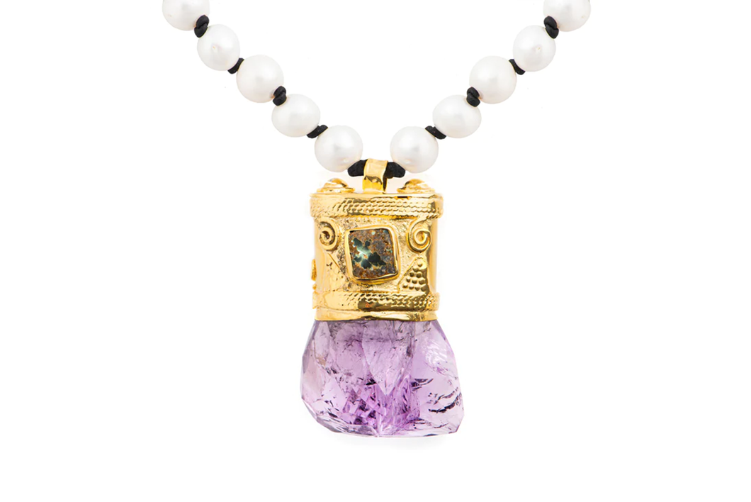 Gold Amethyst Pearl Necklace