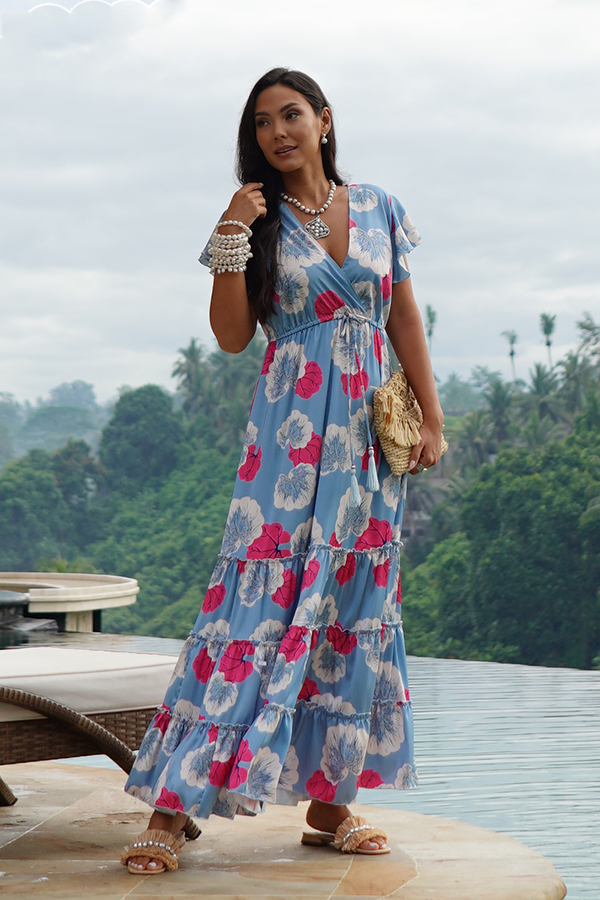 Coral and cheap blue dress