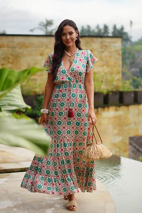 open lace back dress Julie Maxi Dress in Green & Pink – Julie Miles Jewelry & Resort Wear