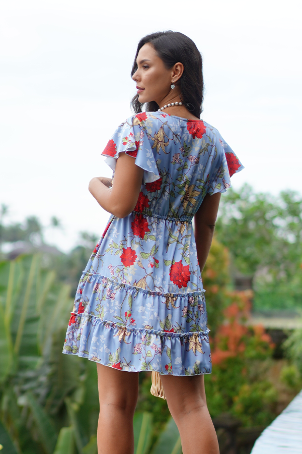 Angie Dress in Blue Floral Julie Miles Jewelry & Resort Wear Angie Dress in Blue Floral Julie Miles Jewelry & Resort Wear
