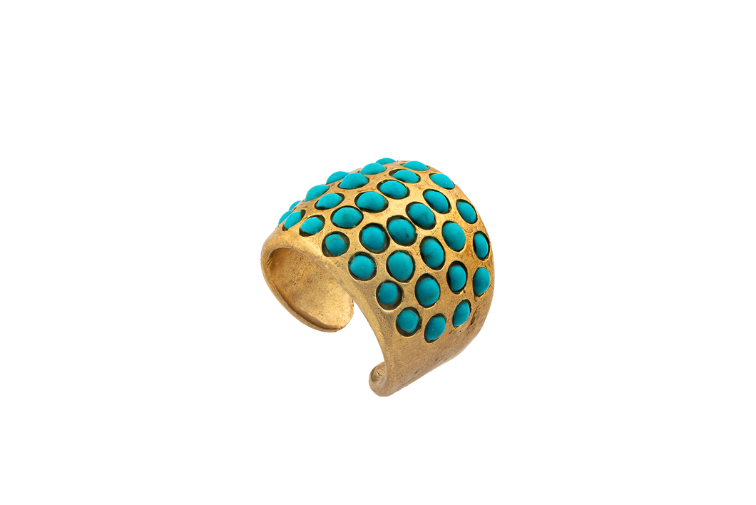 Antiqued Turquoise Gold Cuff Ring